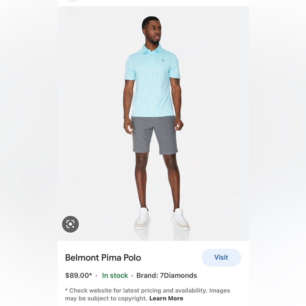 Men’s polo style golf shirt, teal color with diamond printSmoke free home.